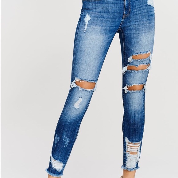 KANCAN NEW‼️DISTRESSED RIPPED ANKLE SKINNY- JEANS - Picture 3 of 7